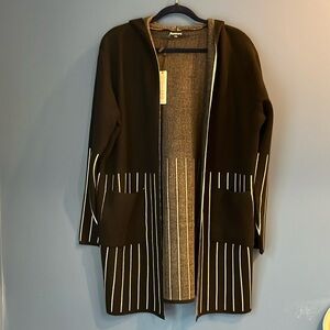 Women’s Romimona Black and White Hooded Cardigan Sweater Jacket NWT 1 XL